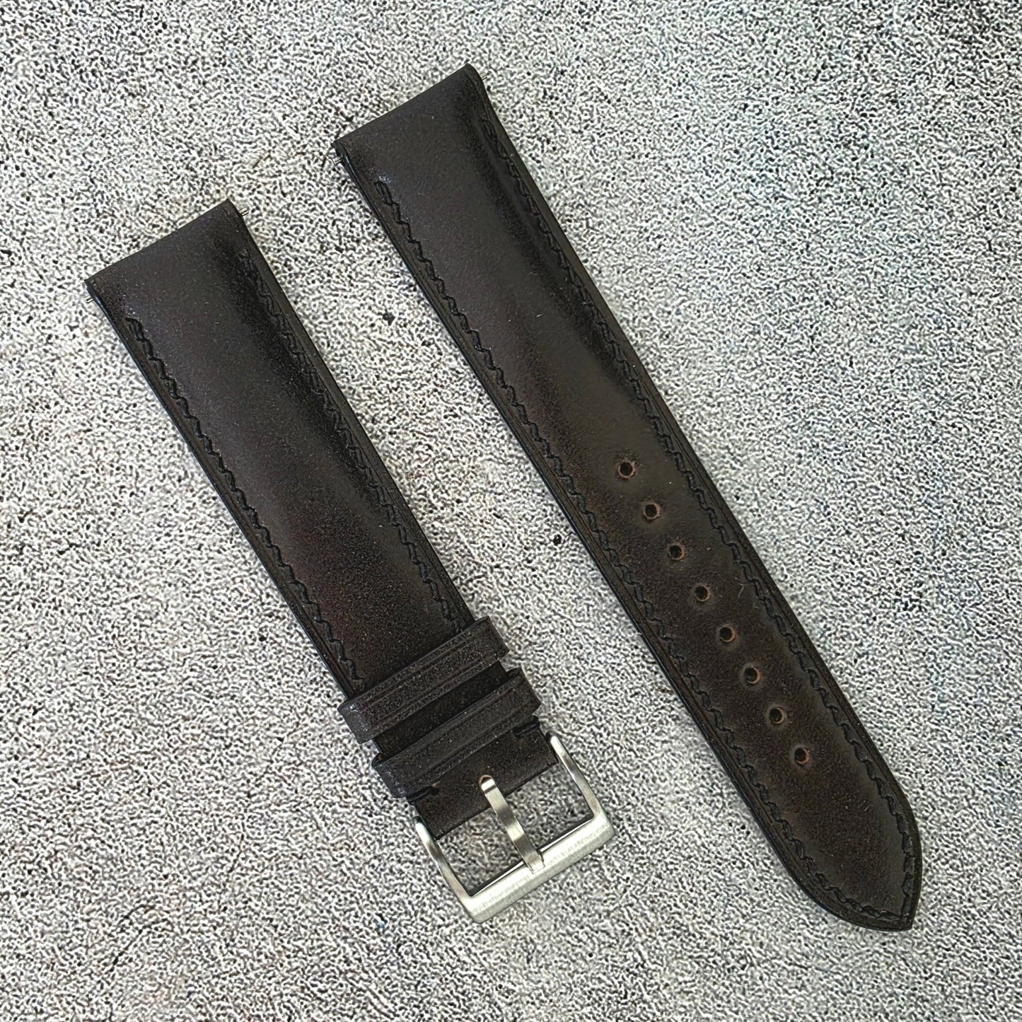 Shell Cordovan Hand Stitched Leather Strap 20mm Black - Wrist Envy