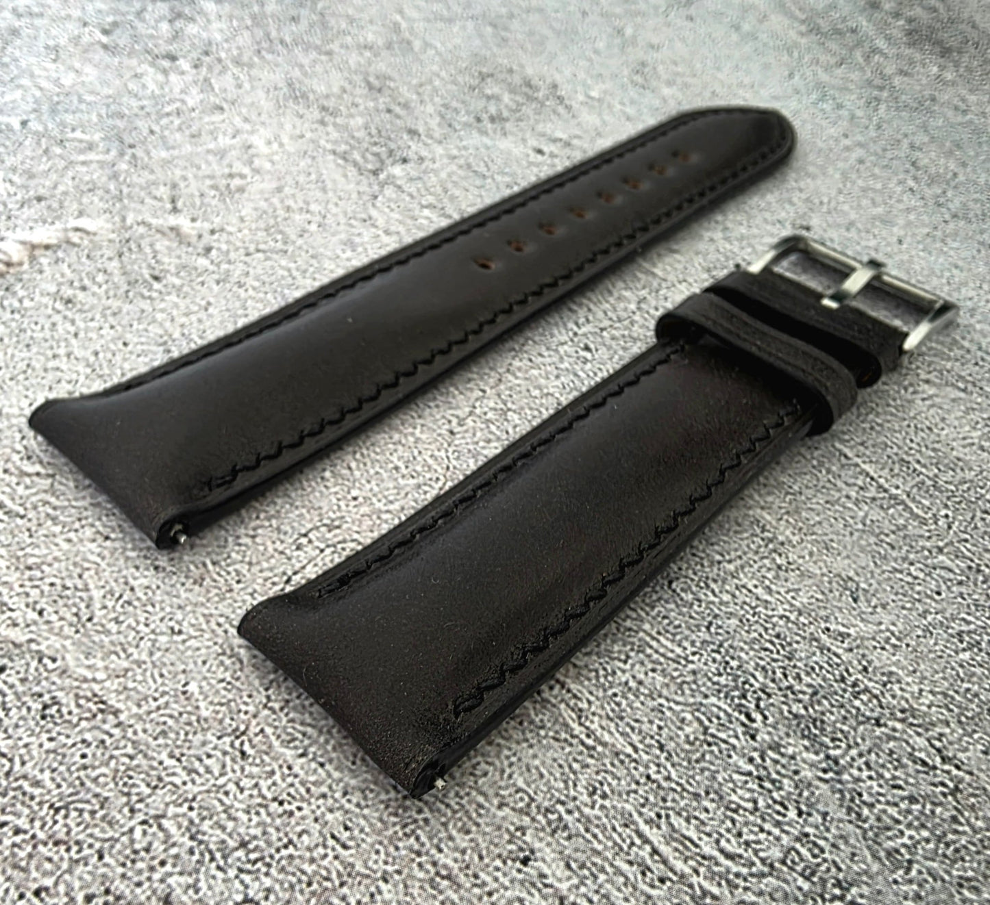 Shell Cordovan Hand Stitched Leather Strap 20mm Black - Wrist Envy