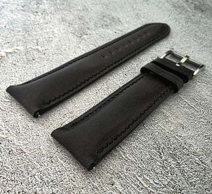 Shell Cordovan Hand Stitched Leather Strap 20mm Black - Wrist Envy