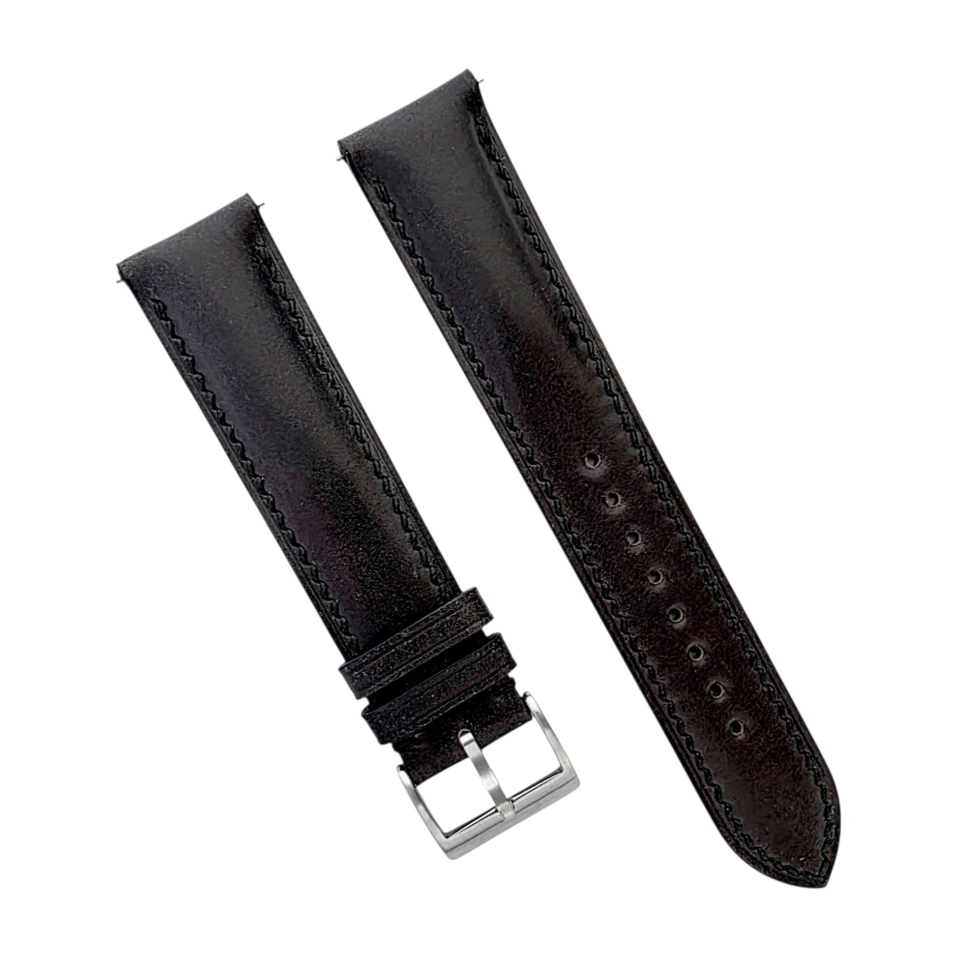 Shell Cordovan Hand Stitched Leather Strap 20mm Black - Wrist Envy