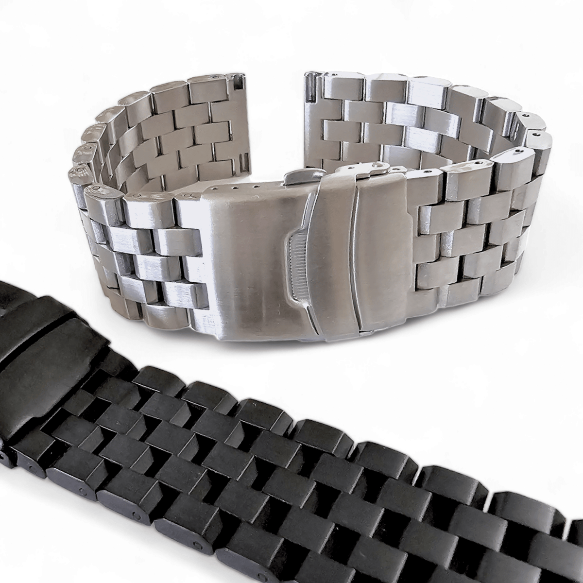 Solid Stainless Steel Watch Strap Band Bracelet Heavy Black PVD 20mm 22mm Mens - Wrist Envy