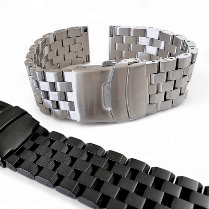 Solid Stainless Steel Watch Strap Band Bracelet Heavy Black PVD 20mm 22mm Mens - Wrist Envy