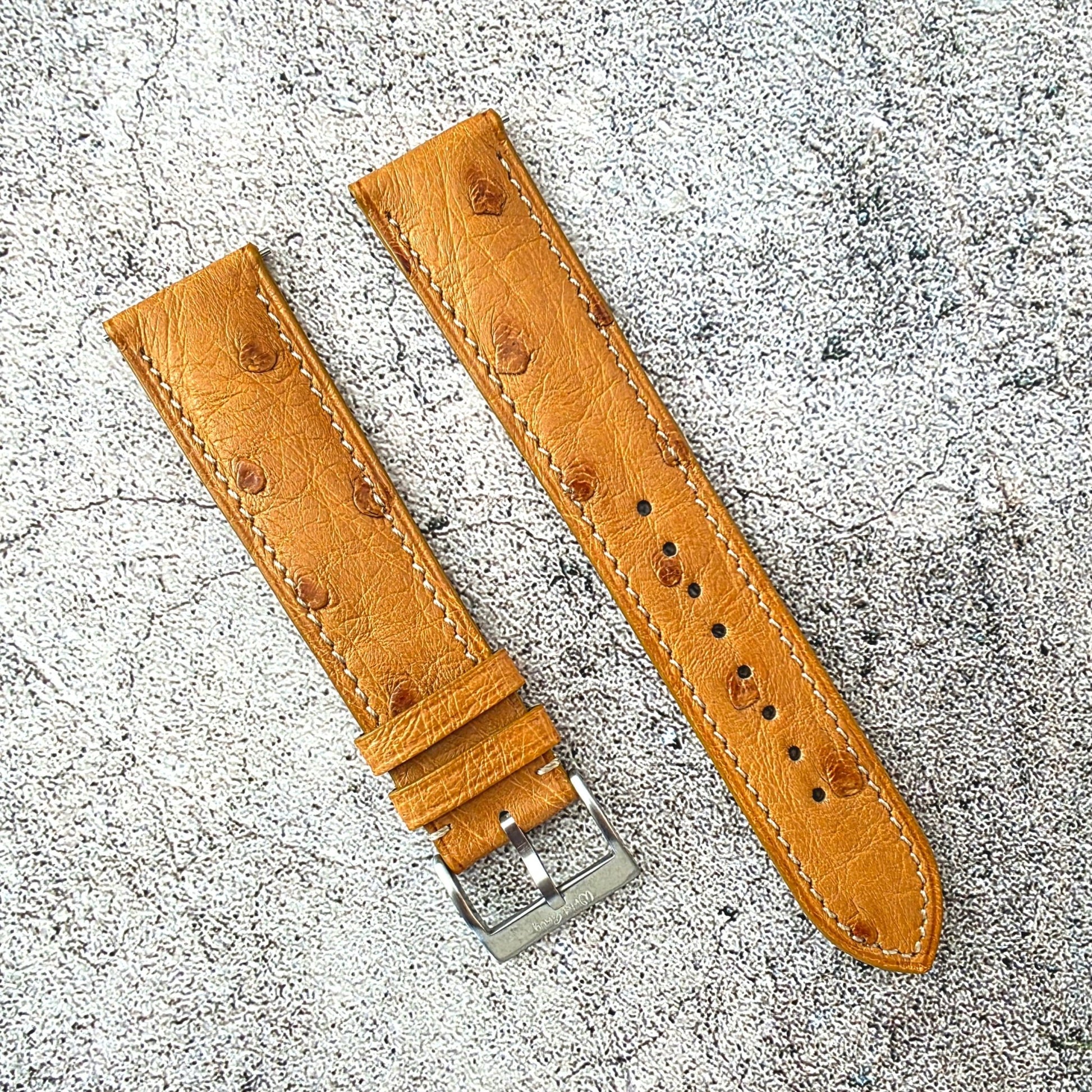 South African Ostrich Strap - Custom Ready Made - Light Tan - Wrist Envy