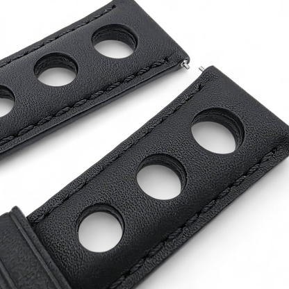 Stirling Horween Leather Rally Watch Strap 20m 22mm Black - Wrist Envy