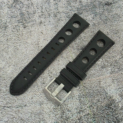 Stirling Horween Leather Rally Watch Strap 20m 22mm Black - Wrist Envy