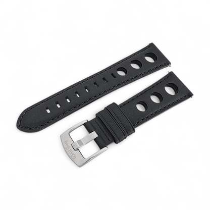 Stirling Horween Leather Rally Watch Strap 20m 22mm Black - Wrist Envy