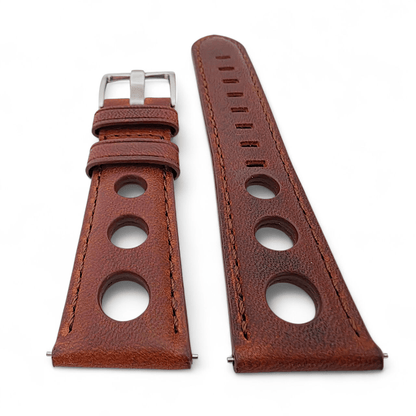 Stirling Horween Leather Rally Watch Strap 20m 22mm Chestnut Brown - Wrist Envy