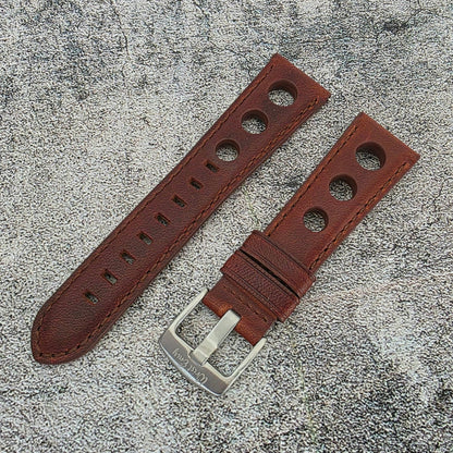 Stirling Horween Leather Rally Watch Strap 20m 22mm Chestnut Brown - Wrist Envy