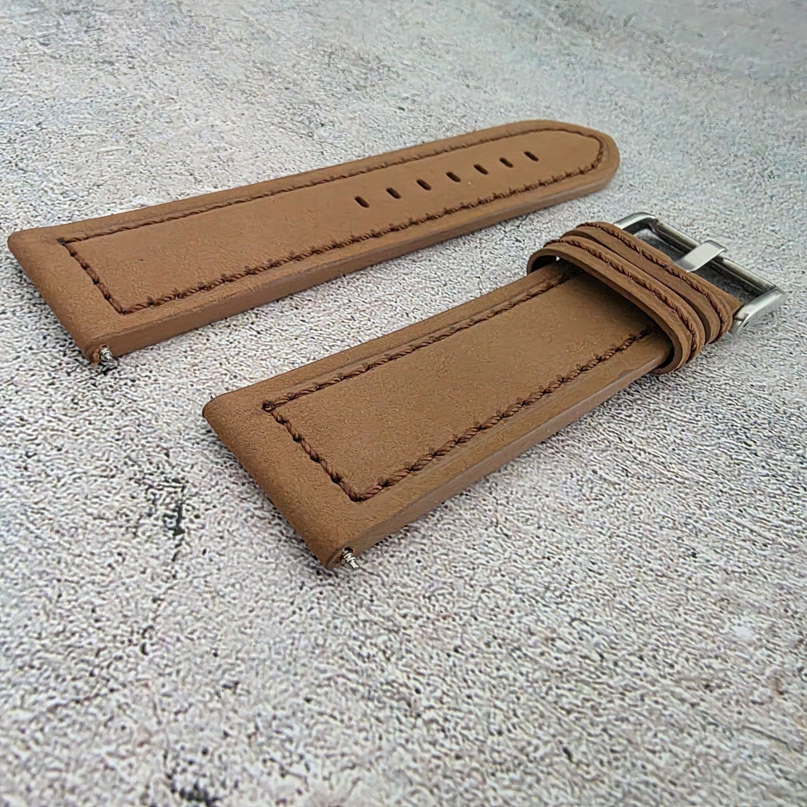 Suede Leather Watch Strap Band Thick Two Piece 24mm Light Brown Mens UK - Wrist Envy