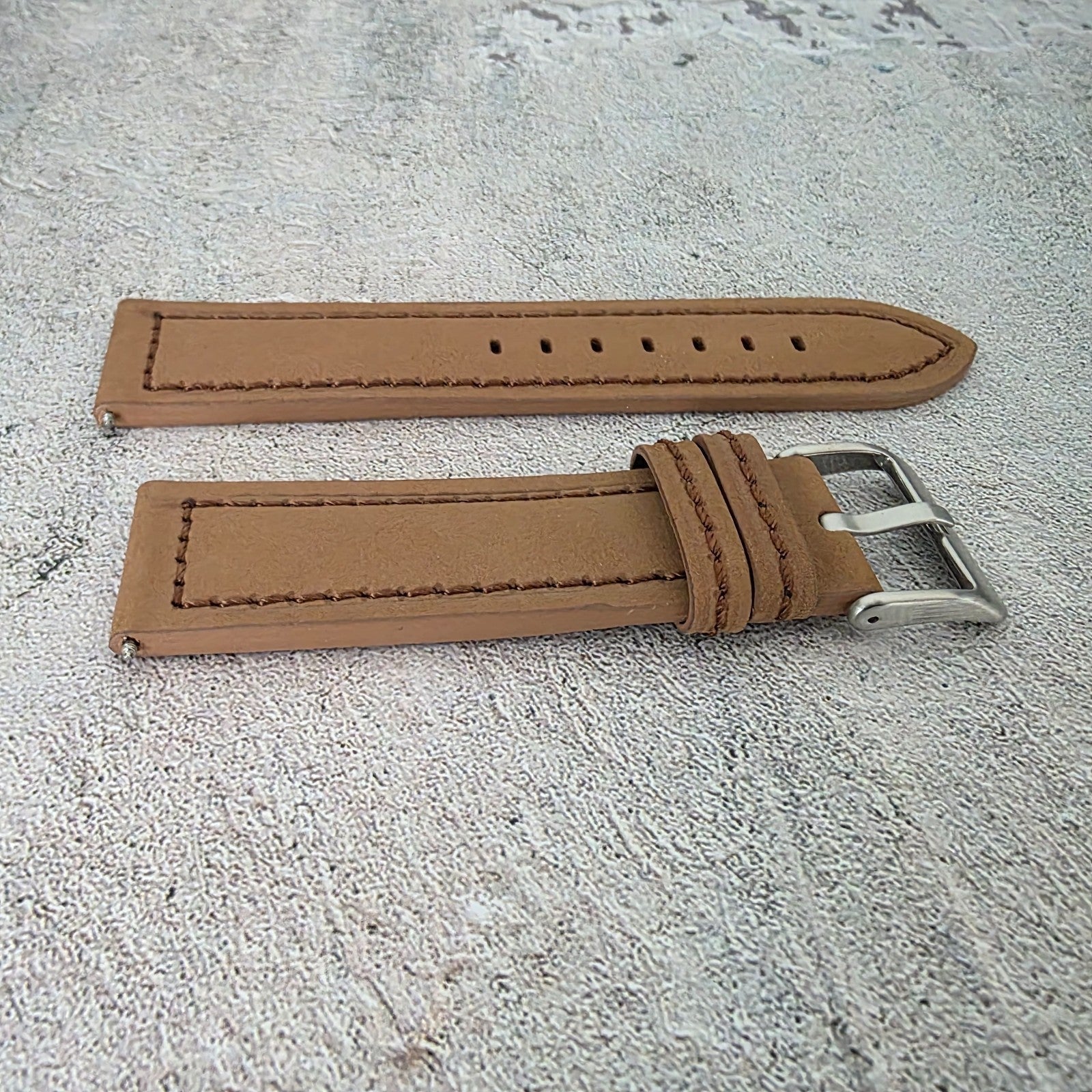 Suede Leather Watch Strap Band Thick Two Piece 24mm Light Brown Mens UK - Wrist Envy