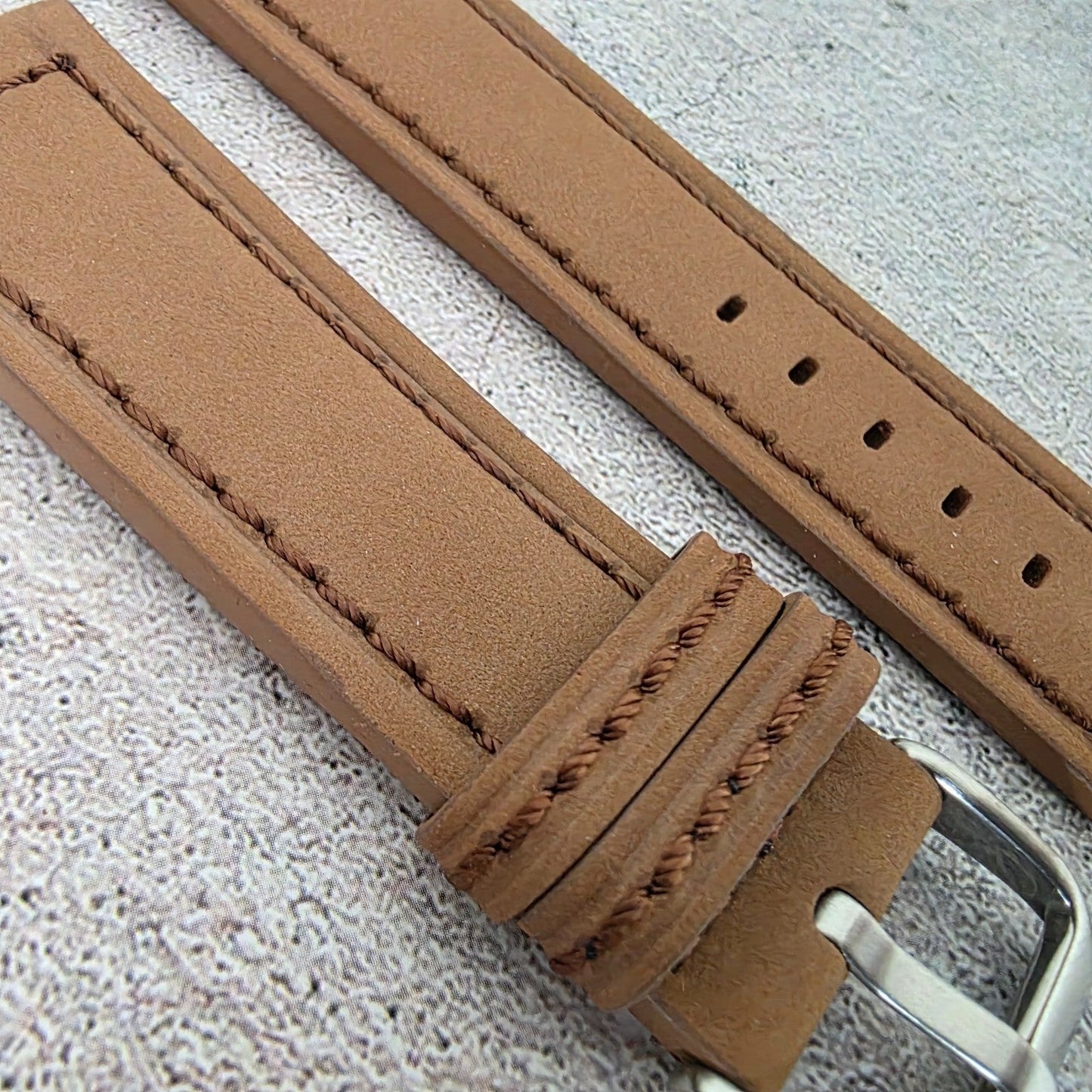Suede Leather Watch Strap Band Thick Two Piece 24mm Light Brown Mens UK - Wrist Envy