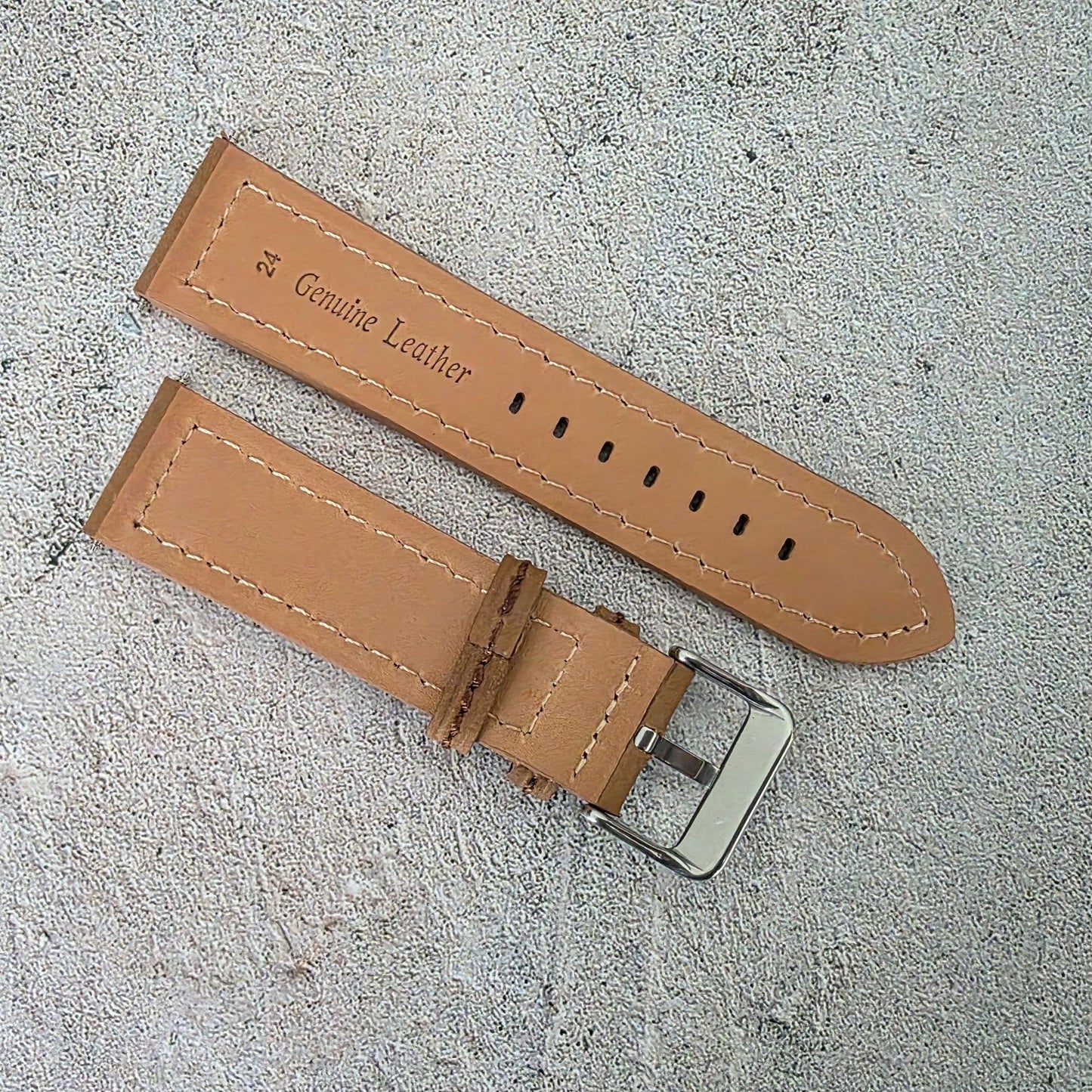 Suede Leather Watch Strap Band Thick Two Piece 24mm Light Brown Mens UK - Wrist Envy