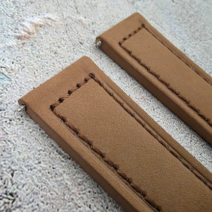 Suede Leather Watch Strap Band Thick Two Piece 24mm Light Brown Mens UK - Wrist Envy