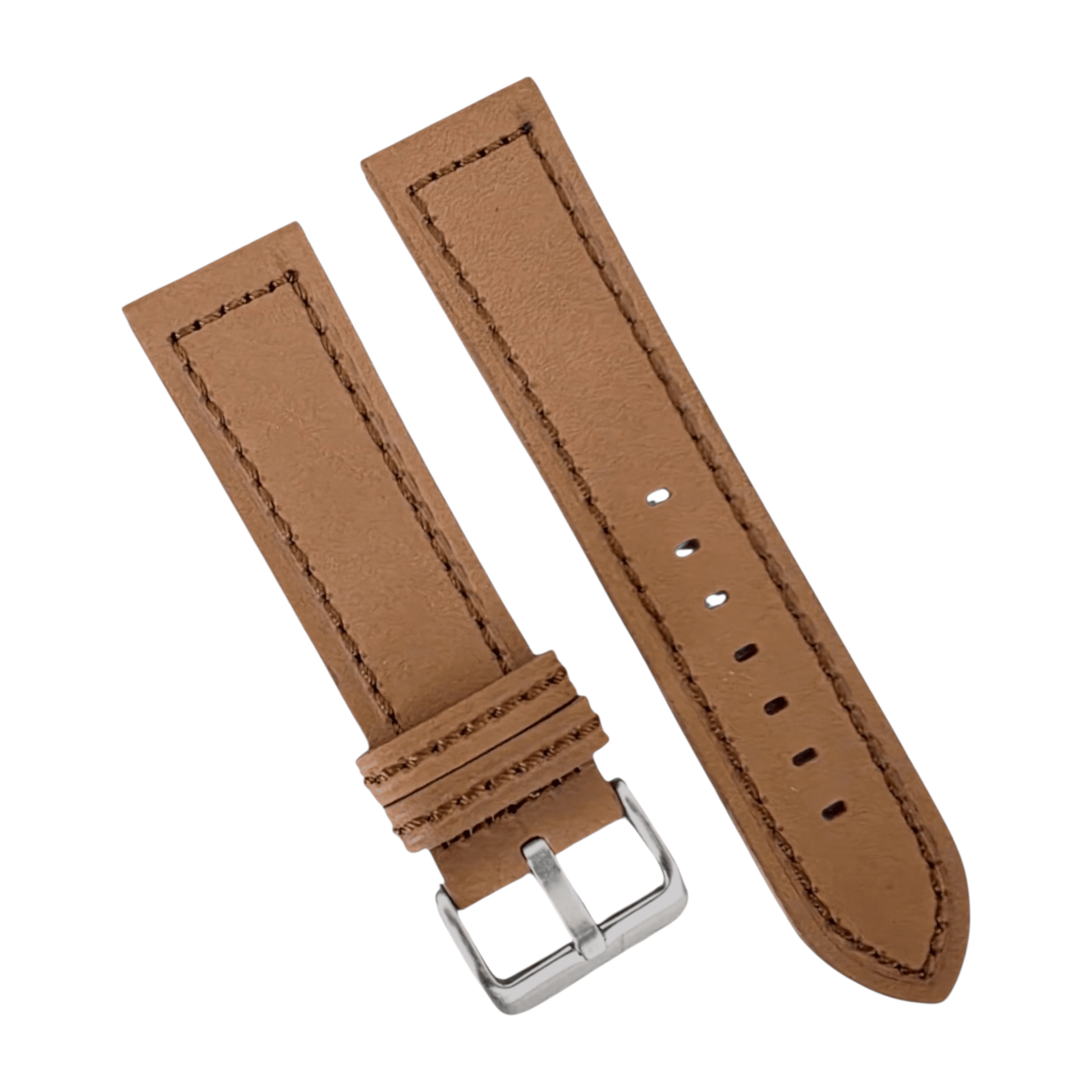 Thick Suede Leather Watch Strap 24mm Light Brown - Wrist Envy