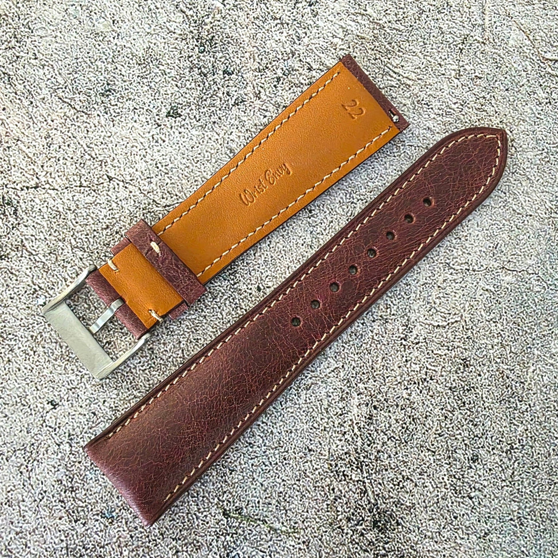 Tuscan Marbled Leather Strap - Custom Ready Made - Burgundy - Wrist Envy