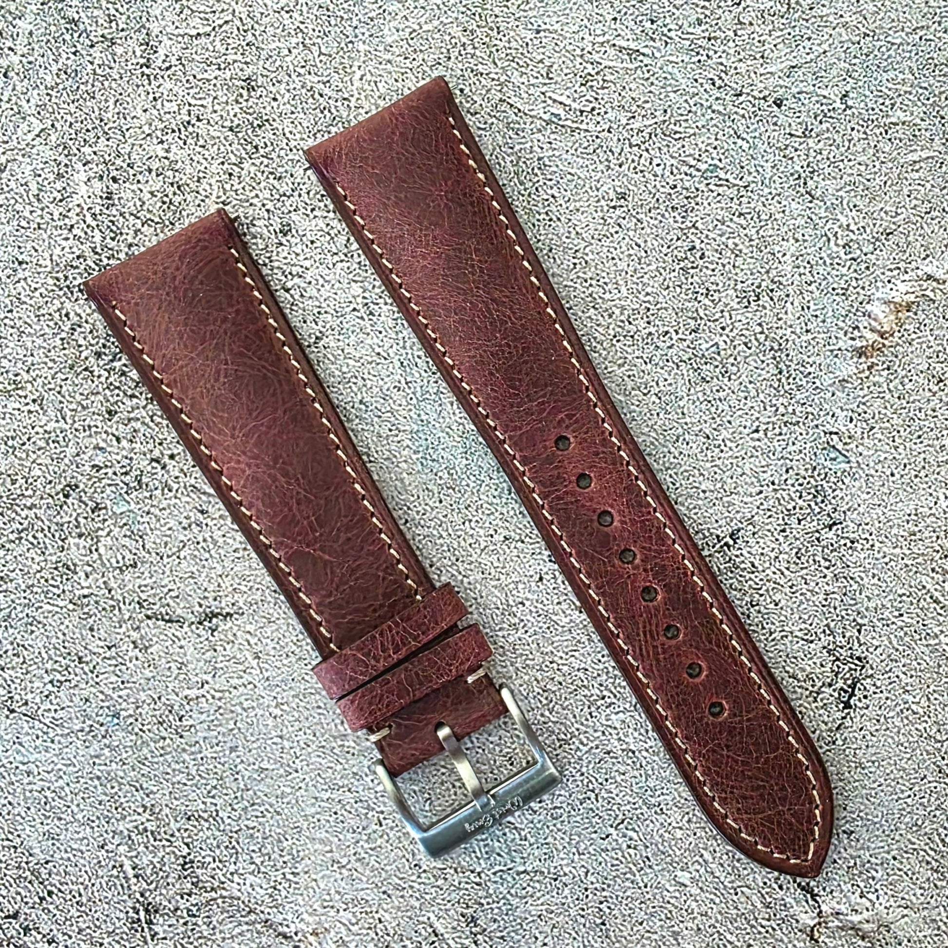 Tuscan Marbled Leather Strap - Custom Ready Made - Burgundy - Wrist Envy