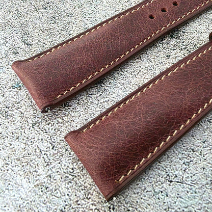 Tuscan Marbled Leather Strap - Custom Ready Made - Burgundy - Wrist Envy