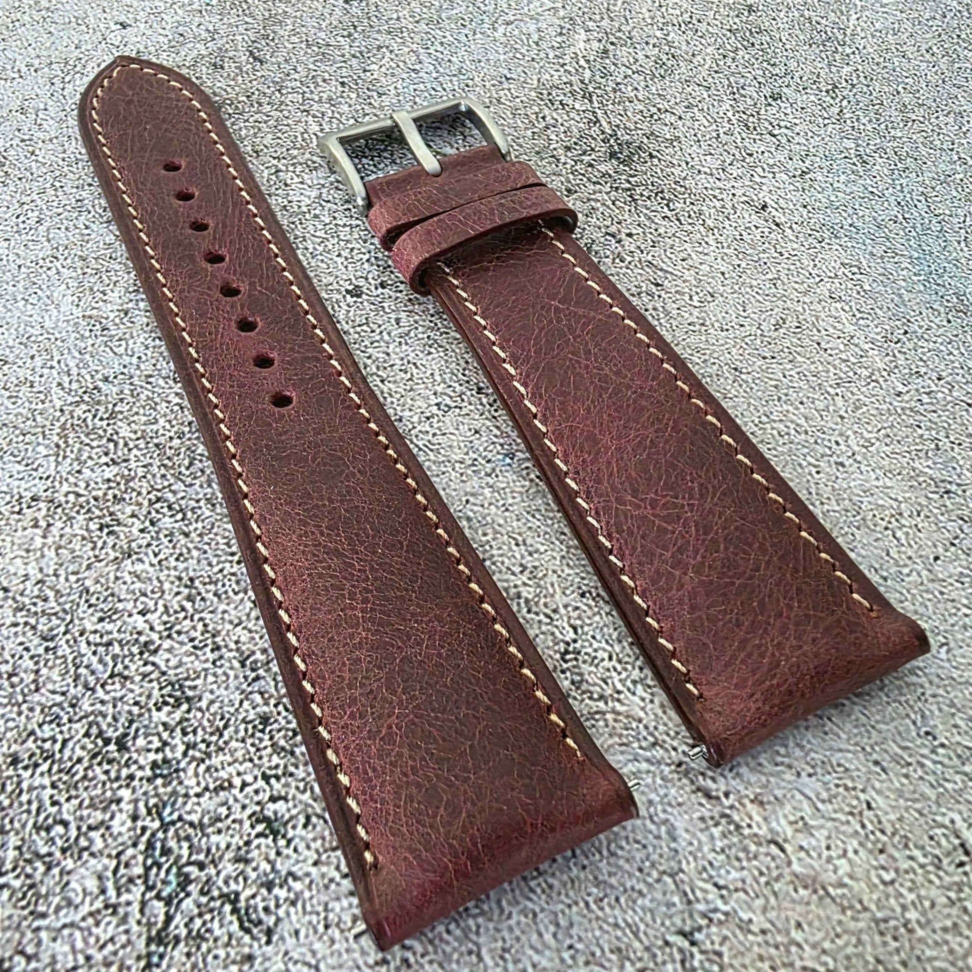 Tuscan Marbled Leather Strap - Custom Ready Made - Burgundy - Wrist Envy