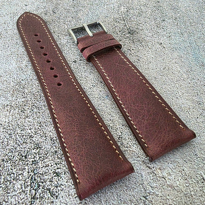 Tuscan Marbled Leather Strap - Custom Ready Made - Burgundy - Wrist Envy
