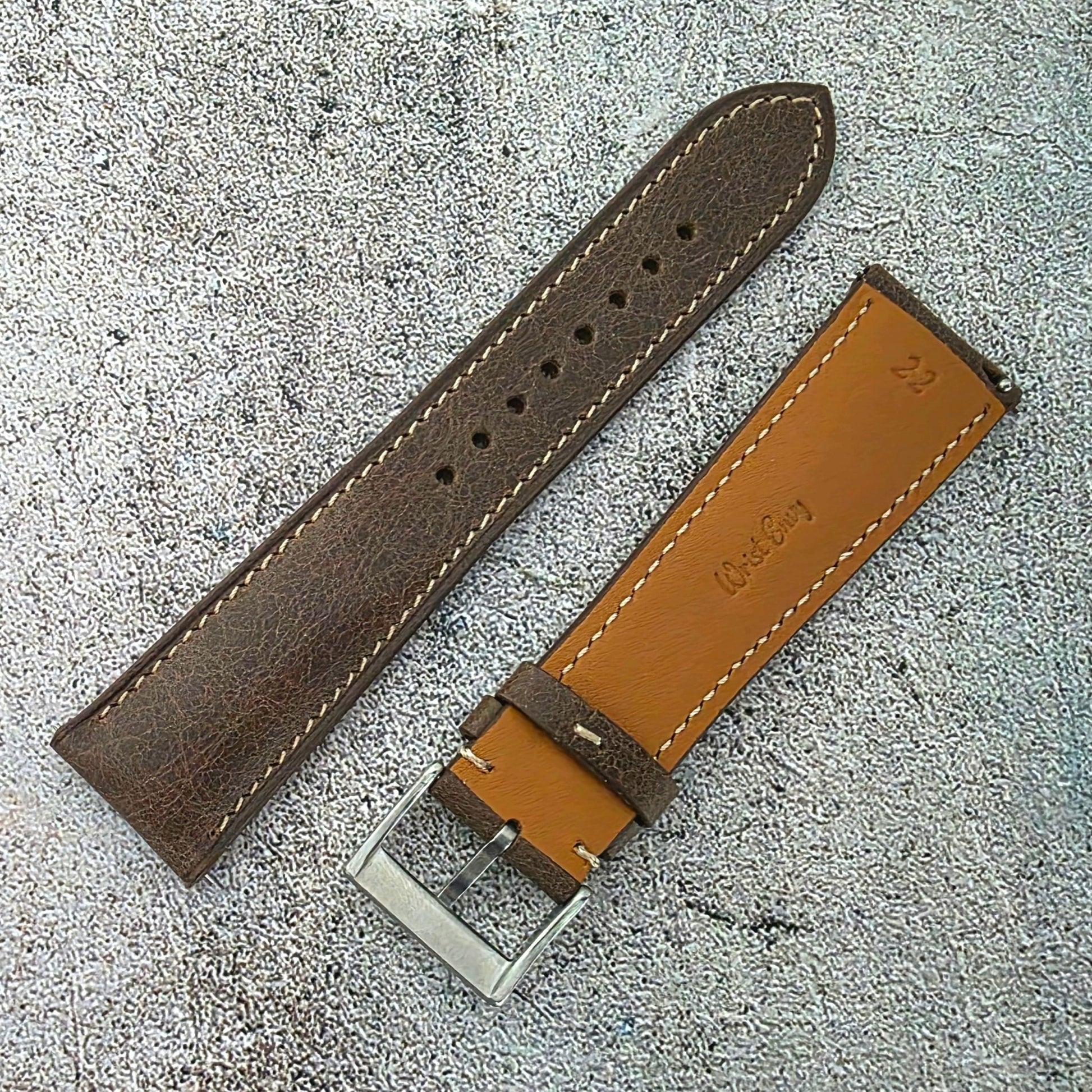 Tuscan Marbled Leather Strap - Custom Ready Made - Dark Brown - Wrist Envy