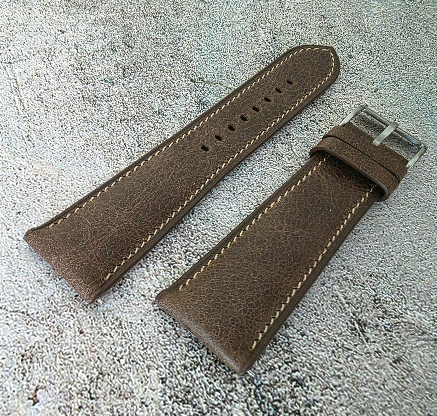 Tuscan Marbled Leather Strap - Custom Ready Made - Dark Brown - Wrist Envy