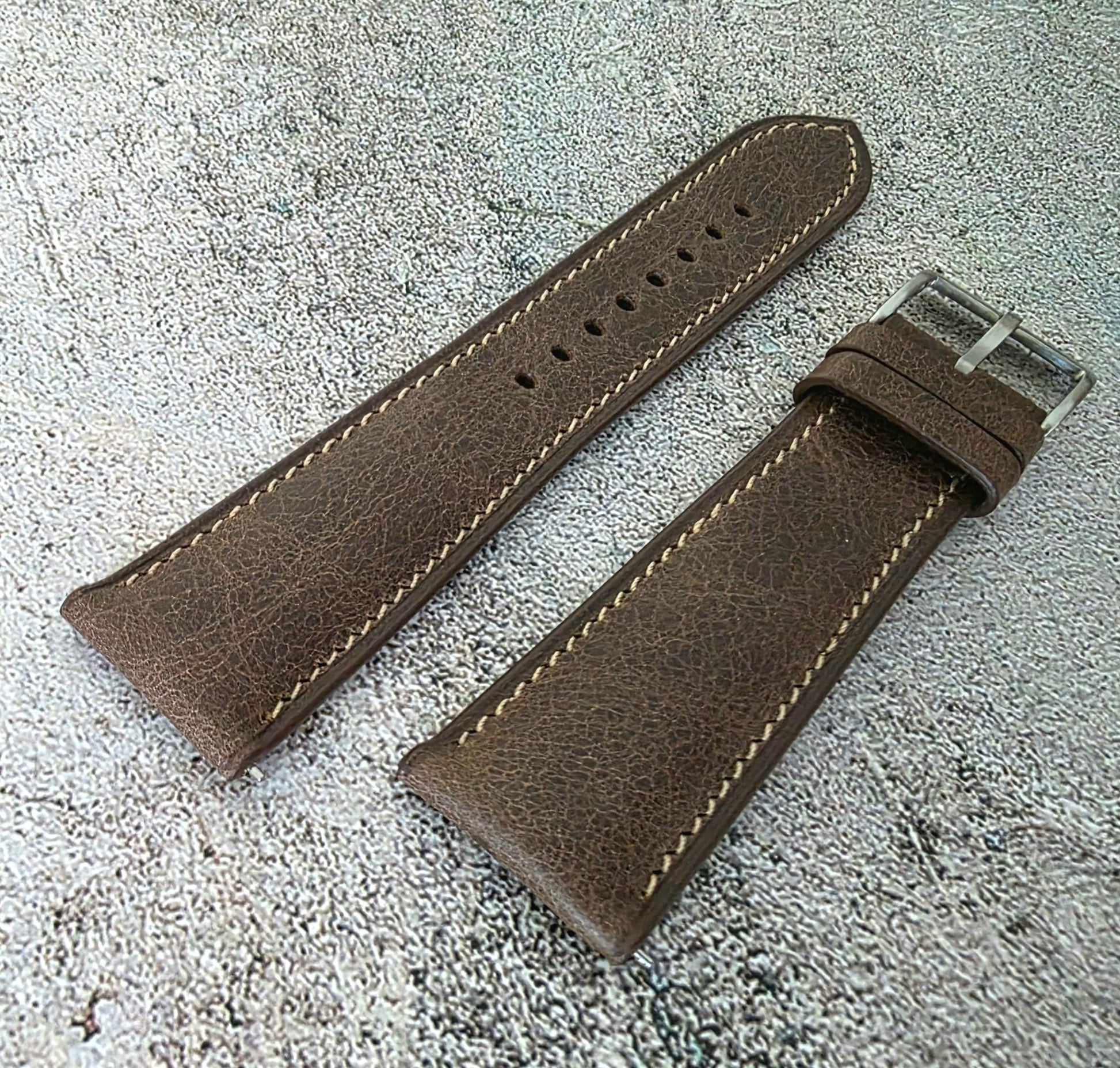 Tuscan Marbled Leather Strap - Custom Ready Made - Dark Brown - Wrist Envy