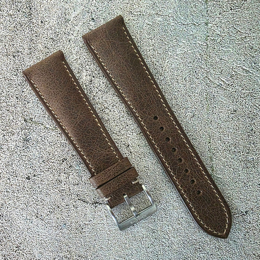 Tuscan Marbled Leather Strap - Custom Ready Made - Dark Brown - Wrist Envy