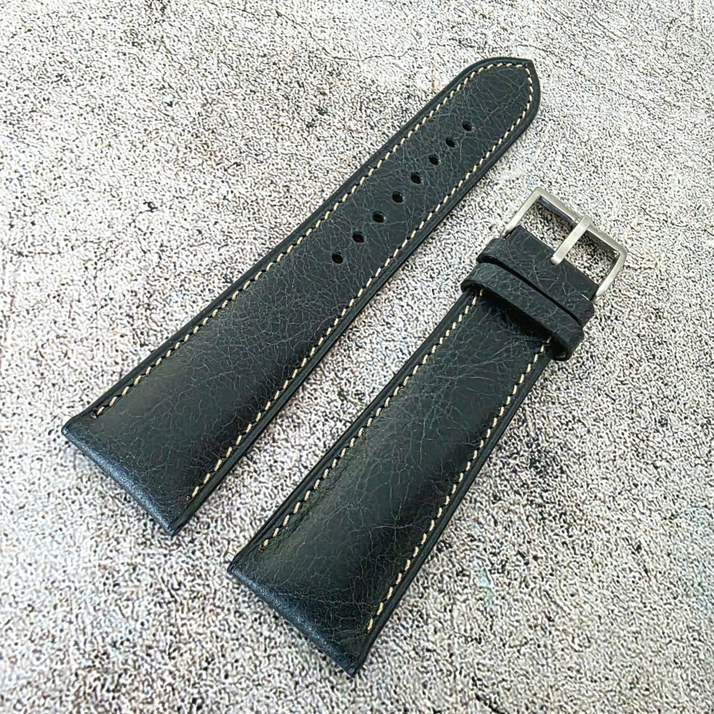 Tuscan Marbled Leather Strap - Custom Ready Made - Washed Black - Wrist Envy
