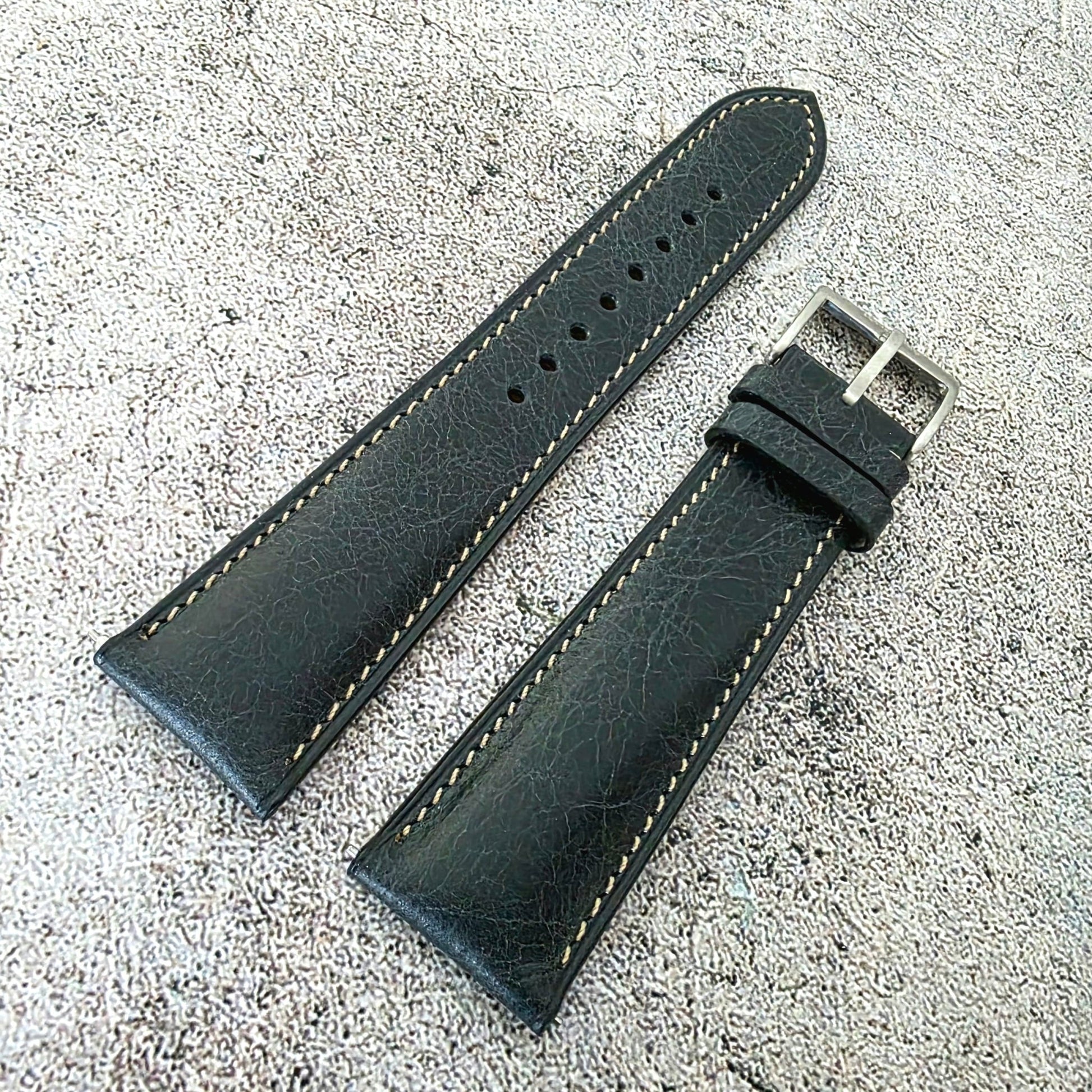 Tuscan Marbled Leather Strap - Custom Ready Made - Washed Black - Wrist Envy