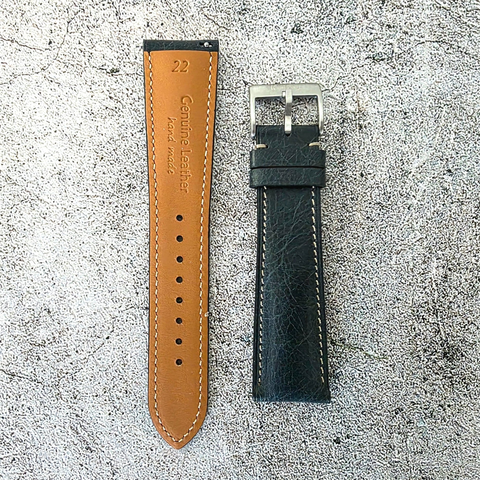 Tuscan Marbled Leather Strap - Custom Ready Made - Washed Black - Wrist Envy