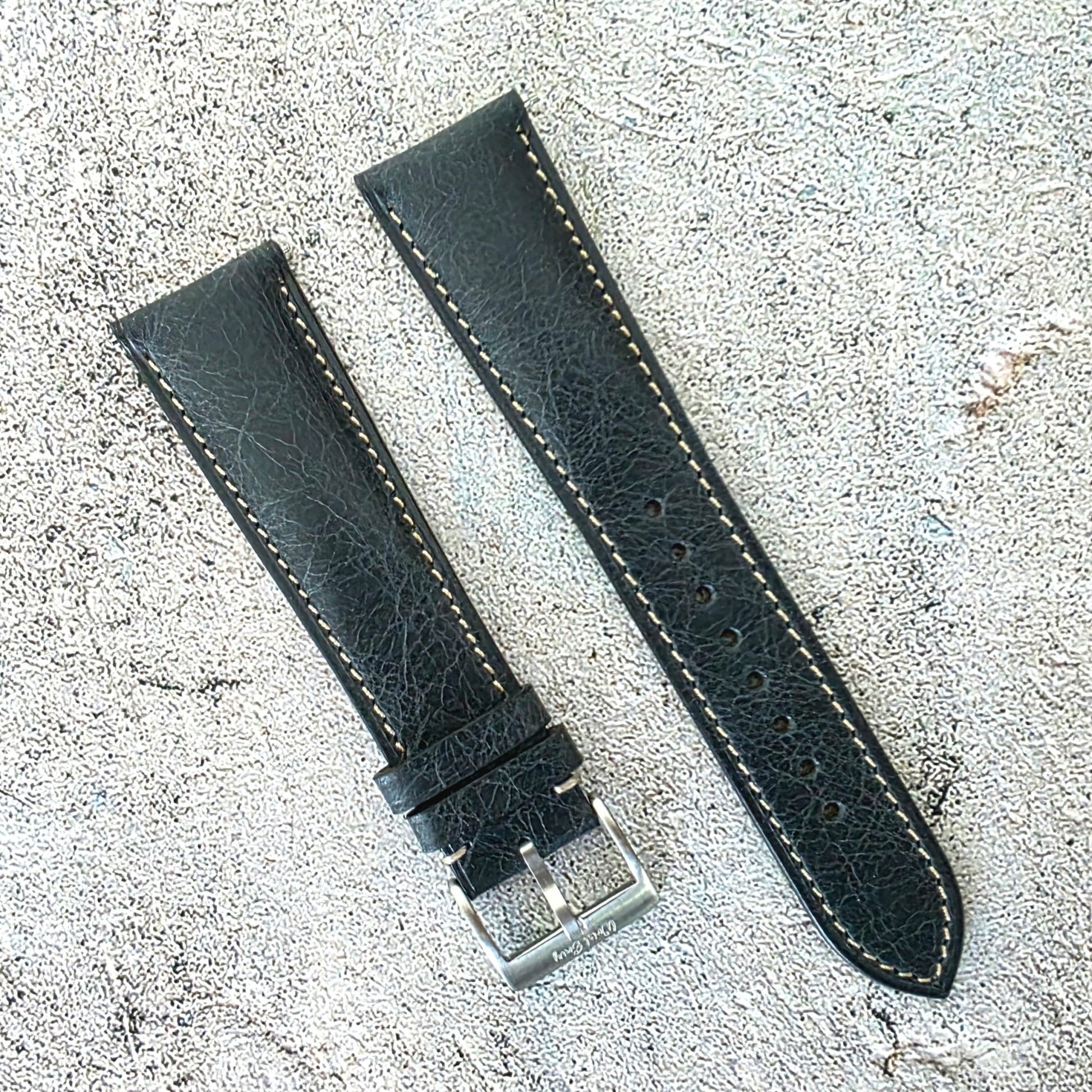 Tuscan Marbled Leather Strap - Custom Ready Made - Washed Black - Wrist Envy