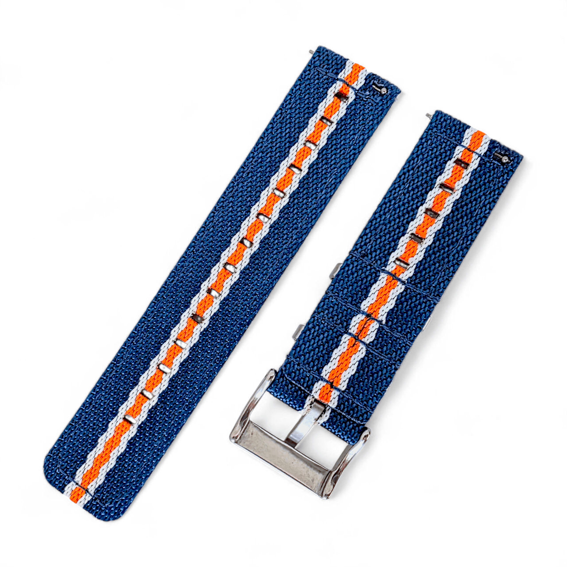 Two Piece Nylon Canvas Watch Strap 20mm 22mm Blue White Orange - Wrist Envy