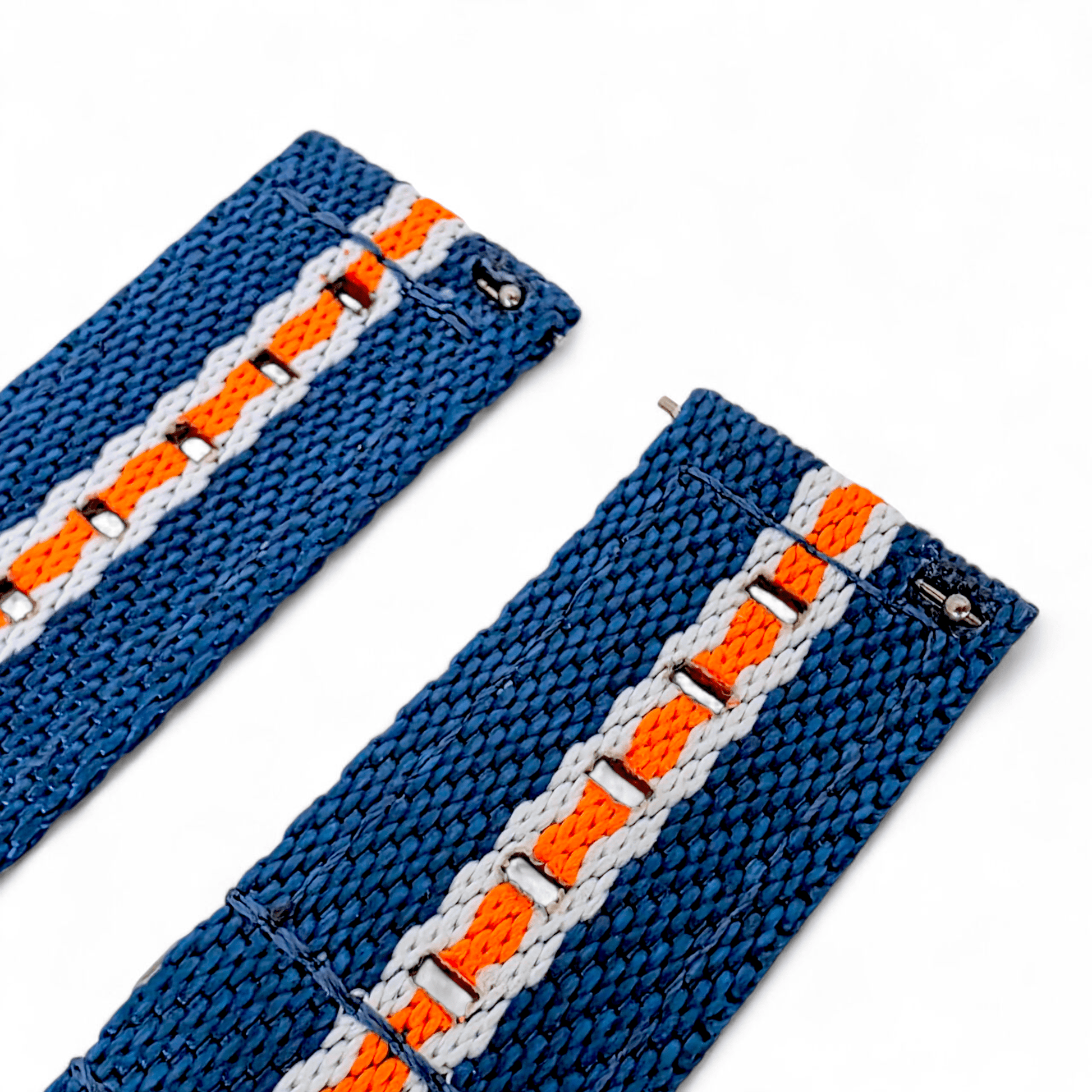 Two Piece Nylon Canvas Watch Strap 20mm 22mm Blue White Orange - Wrist Envy