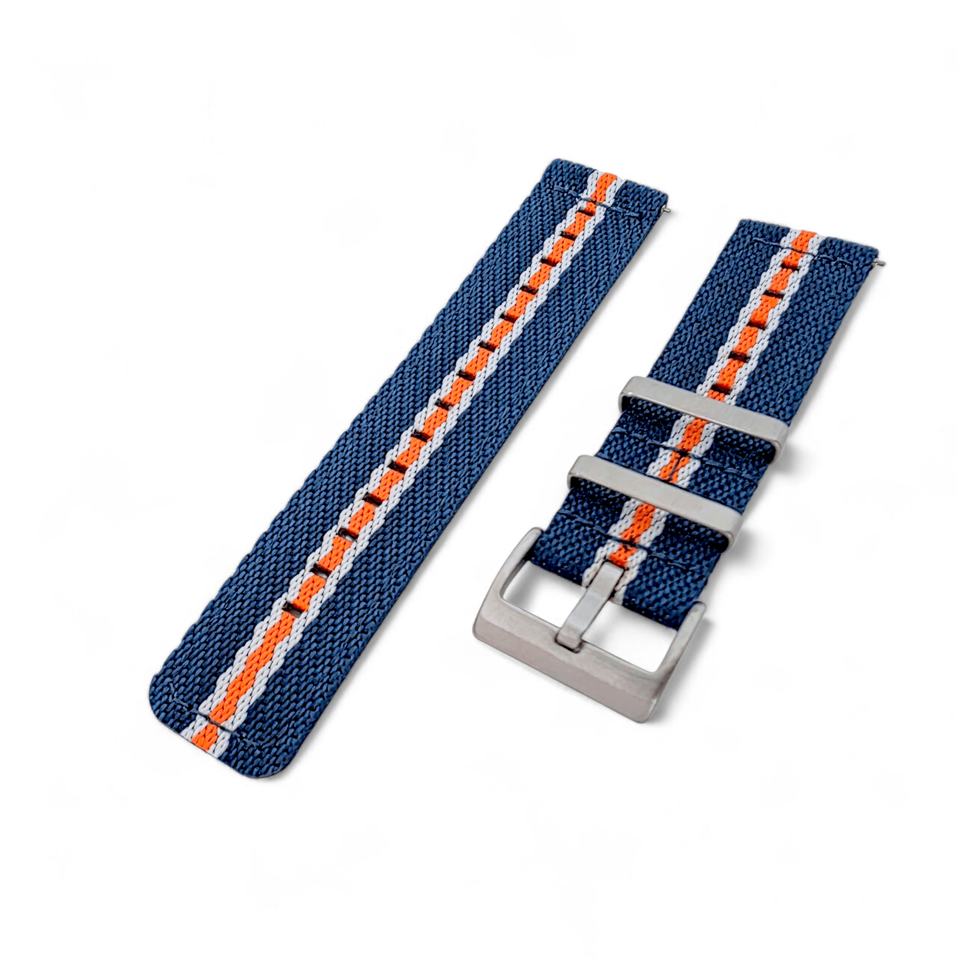 Two Piece Nylon Canvas Watch Strap 20mm 22mm Blue White Orange - Wrist Envy