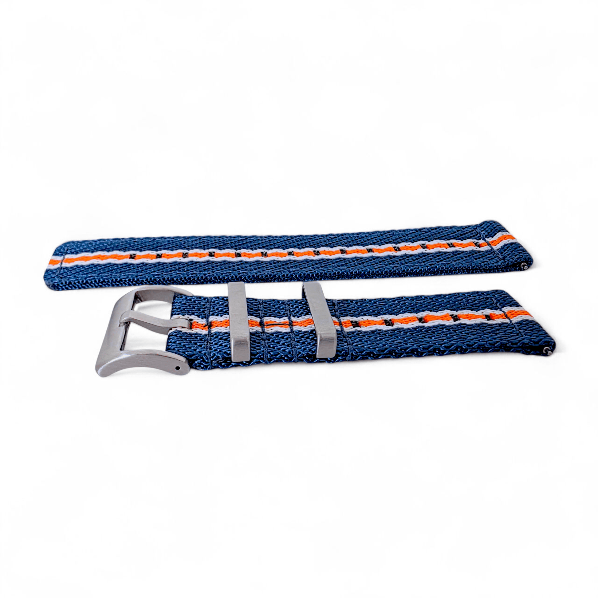 Two Piece Nylon Canvas Watch Strap 20mm 22mm Blue White Orange - Wrist Envy