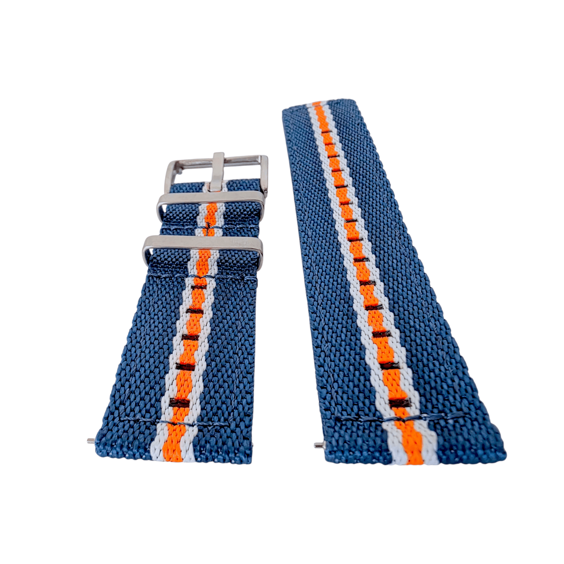 Two Piece Nylon Canvas Watch Strap 20mm 22mm Blue White Orange - Wrist Envy