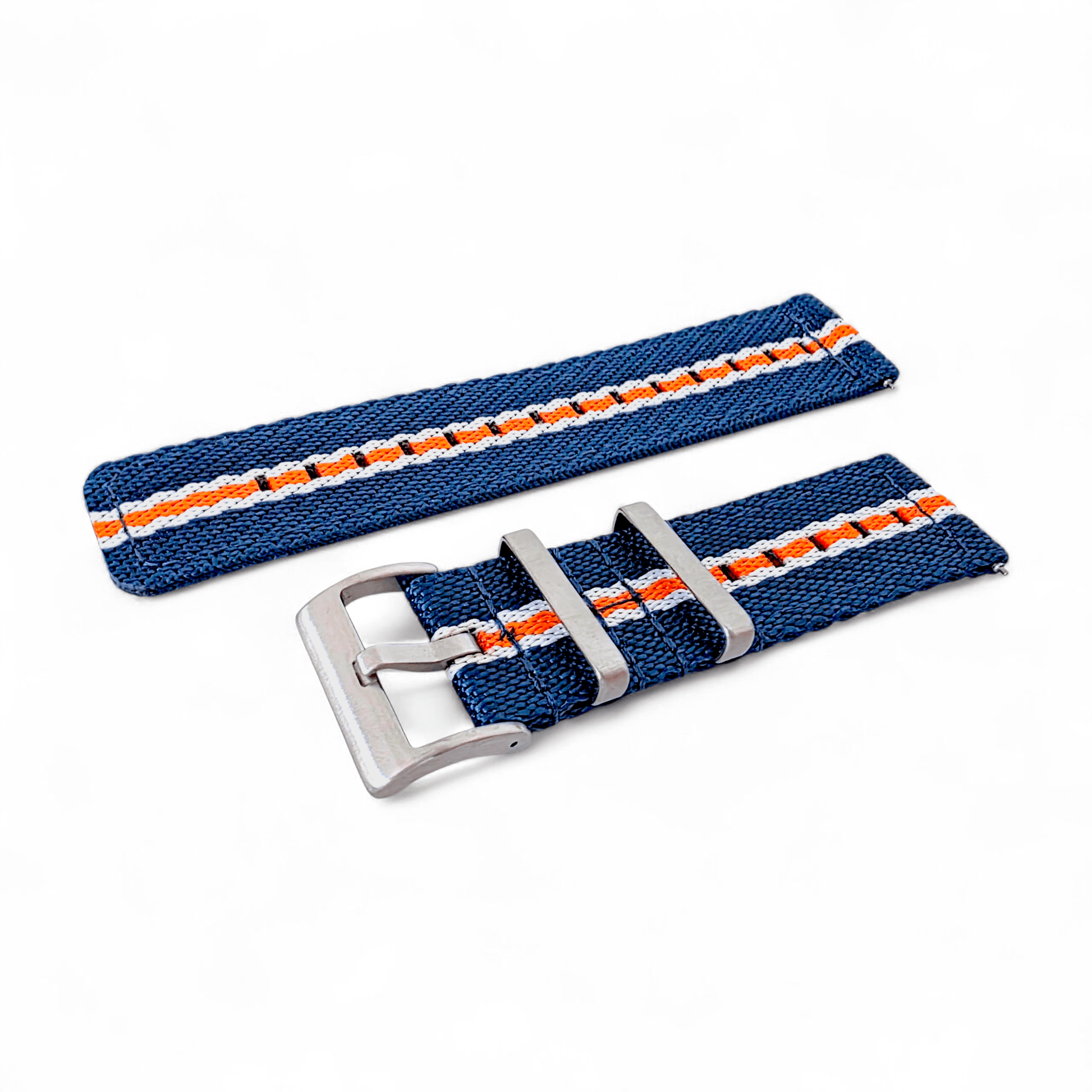 Two Piece Nylon Canvas Watch Strap 20mm 22mm Blue White Orange - Wrist Envy