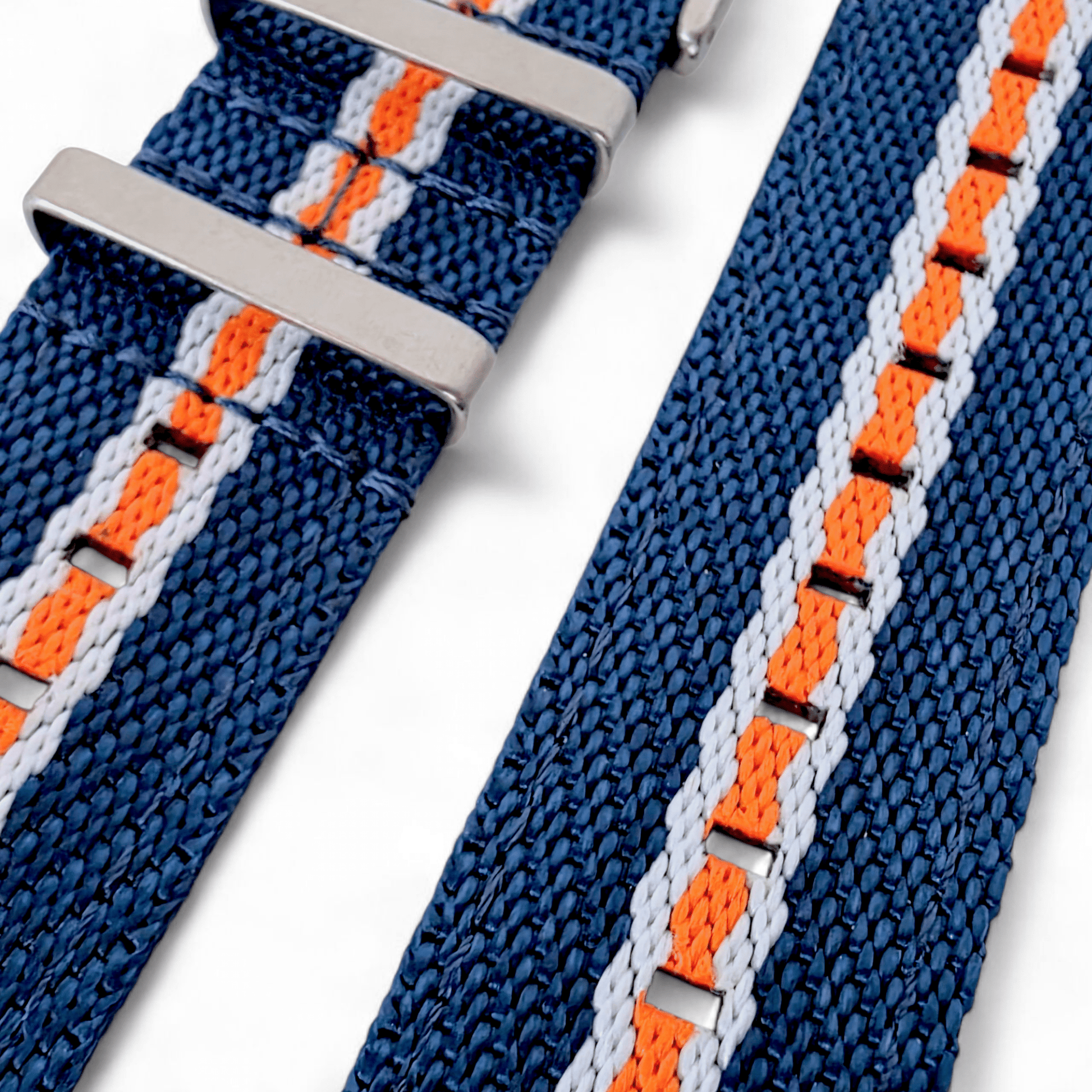 Two Piece Nylon Canvas Watch Strap 20mm 22mm Blue White Orange - Wrist Envy