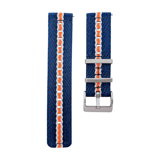 Two Piece Nylon Canvas Watch Strap 20mm 22mm Blue White Orange - Wrist Envy