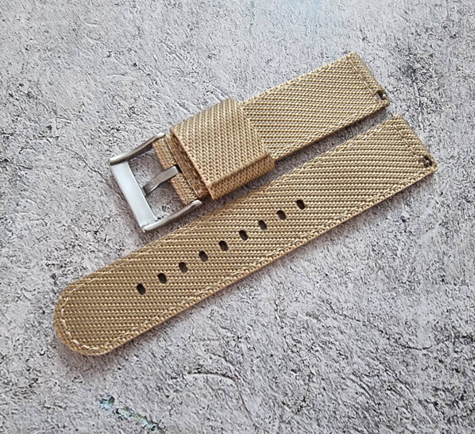 Two Piece Watch Strap Band Canvas 22mm Beige Khaki - Wrist Envy