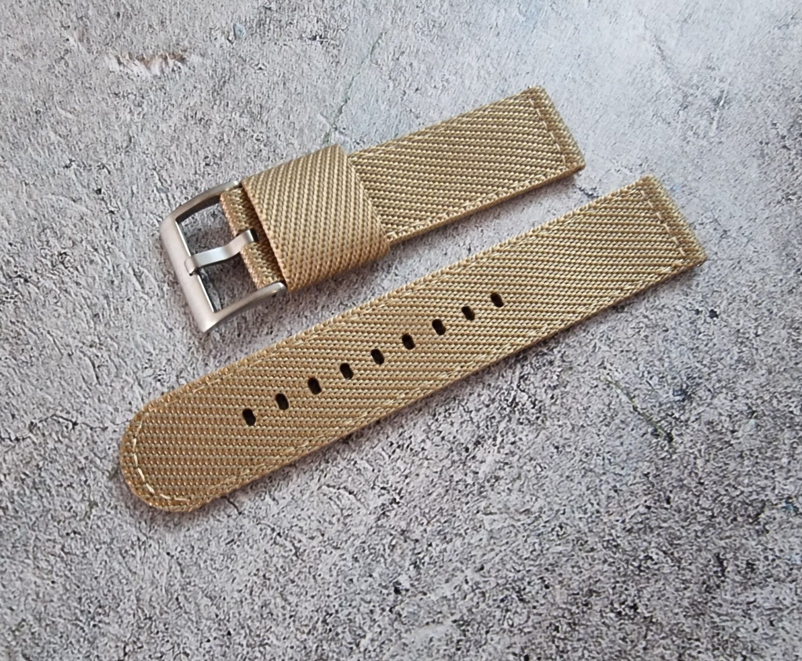 Two Piece Watch Strap Band Canvas 22mm Beige Khaki - Wrist Envy