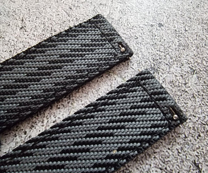 Two Piece Watch Strap Band Canvas Sailcloth 22mm Black Grey - Wrist Envy