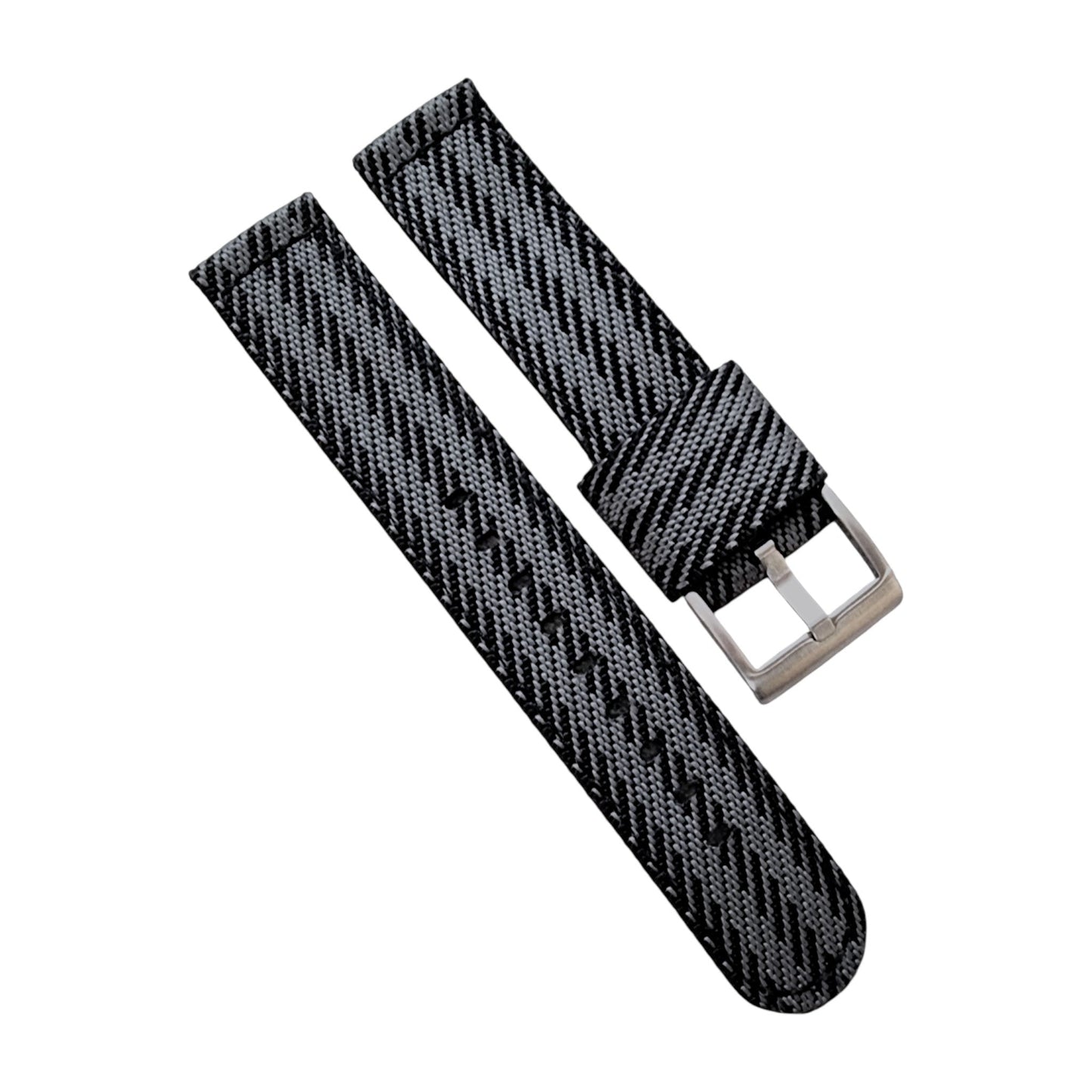 Two Piece Watch Strap Band Canvas Sailcloth 22mm Black Grey - Wrist Envy