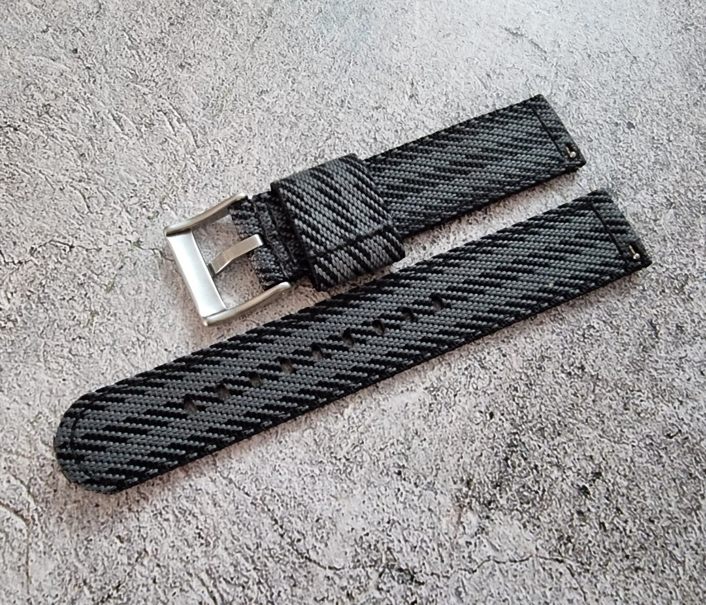 Two Piece Watch Strap Band Canvas Sailcloth 22mm Black Grey - Wrist Envy