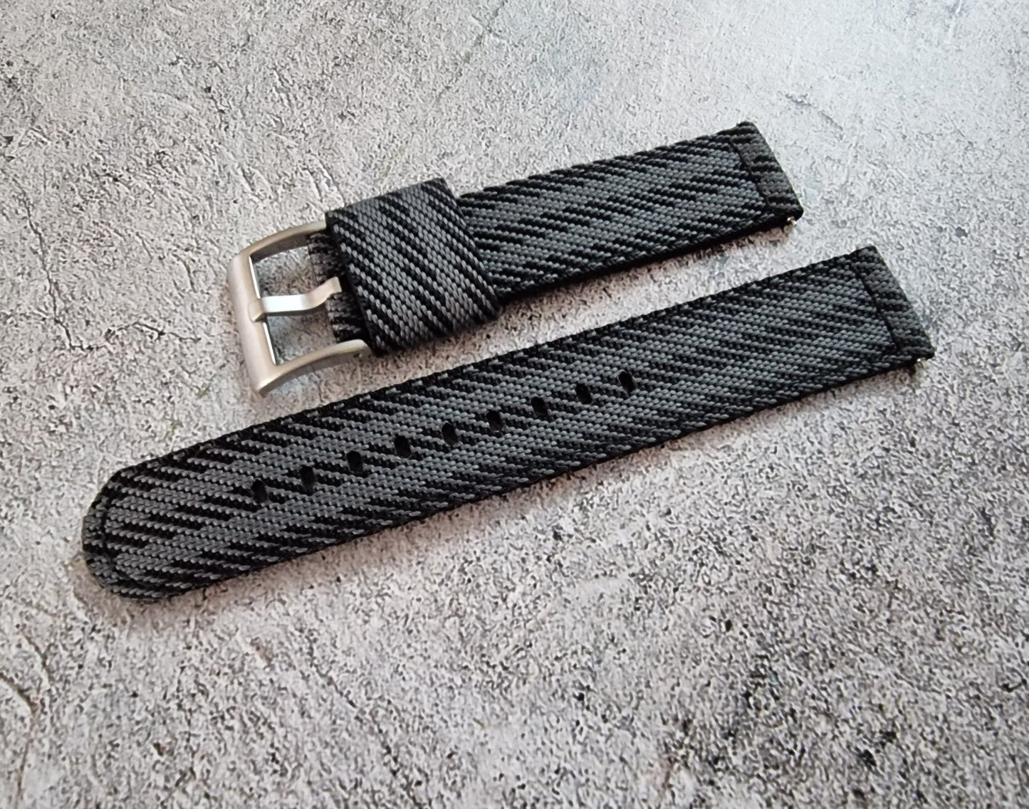 Two Piece Watch Strap Band Canvas Sailcloth 22mm Black Grey - Wrist Envy