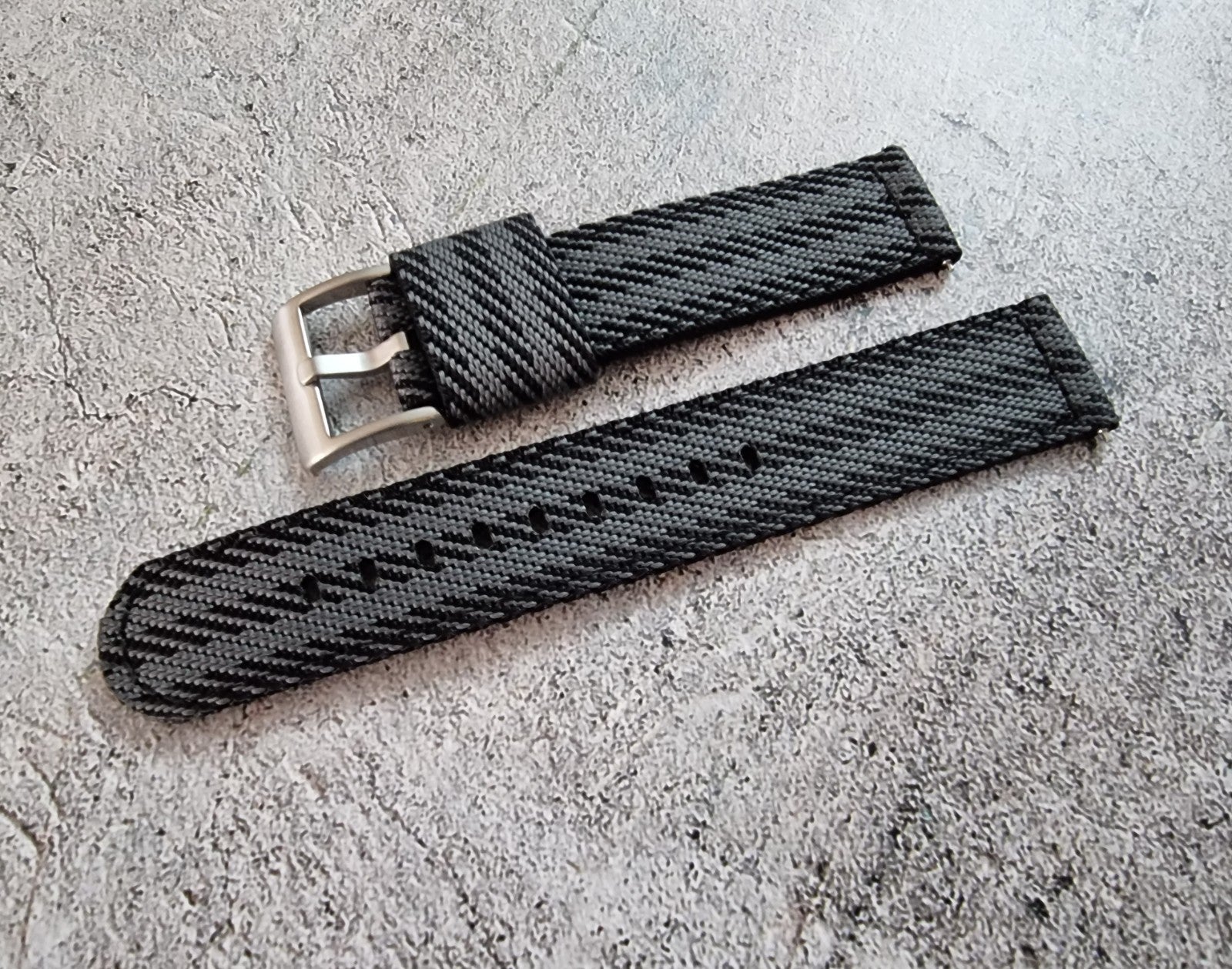 Two Piece Watch Strap Band Canvas Sailcloth 22mm Black Grey - Wrist Envy