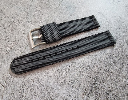 Two Piece Watch Strap Band Canvas Sailcloth 22mm Black Grey - Wrist Envy