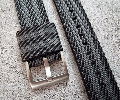 Two Piece Watch Strap Band Canvas Sailcloth 22mm Black Grey - Wrist Envy