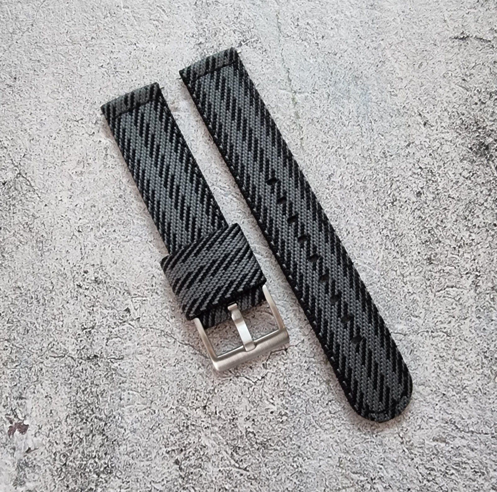 Two Piece Watch Strap Band Canvas Sailcloth 22mm Black Grey - Wrist Envy