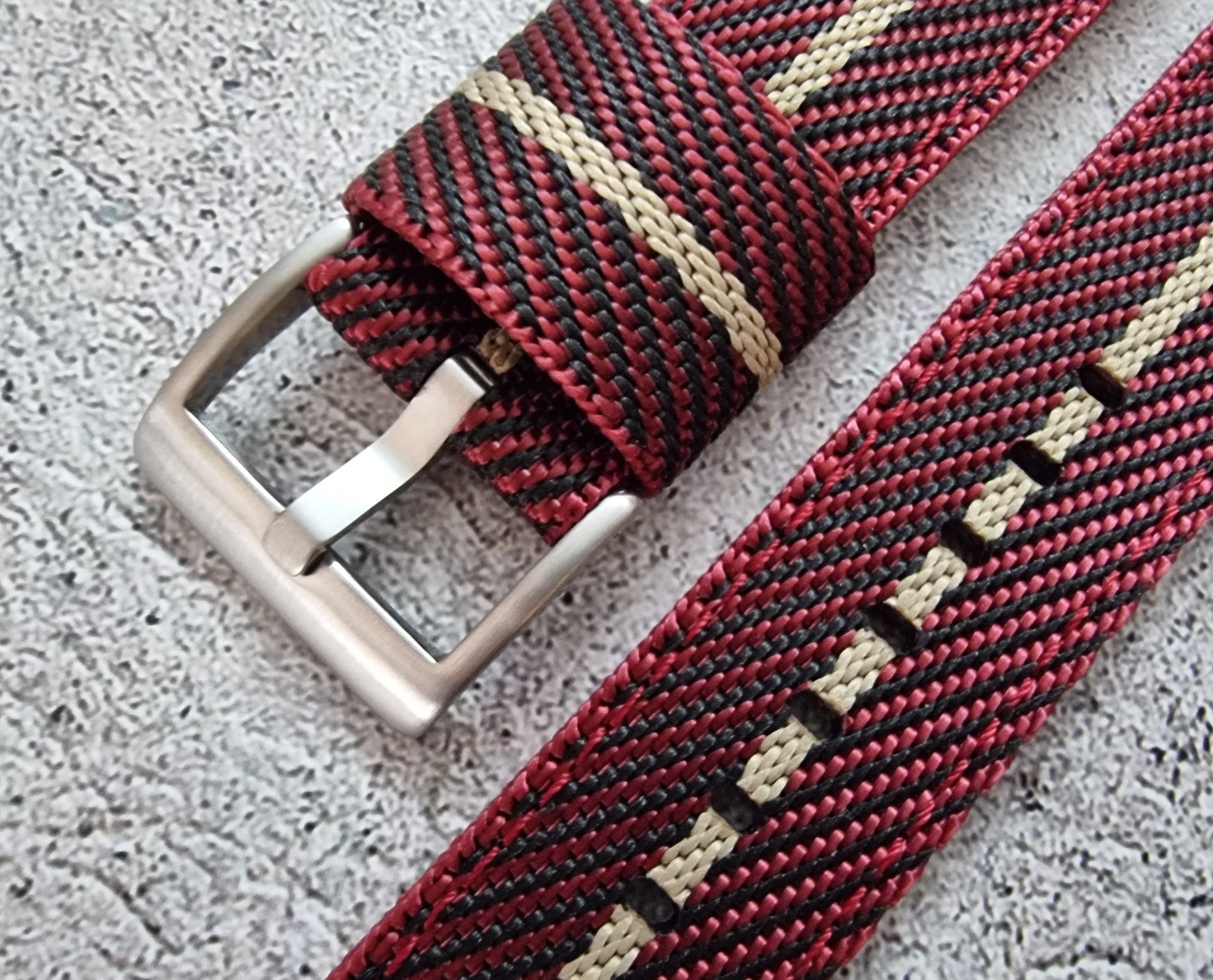 Two Piece Watch Strap Band Canvas Sailcloth 22mm Red Black - Wrist Envy